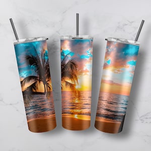 Ocean Palm Trees 20 Unzen Skinny Tapered & Straight Seamless-Vorlage Strand Sunset Tumbler Design-Sommer Sublimationsbecher Design Nahtlos