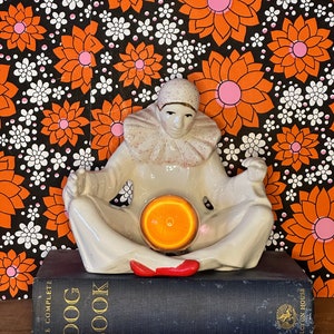 1960s FRENCH PIERROT Clown Figurine with Crystal ball