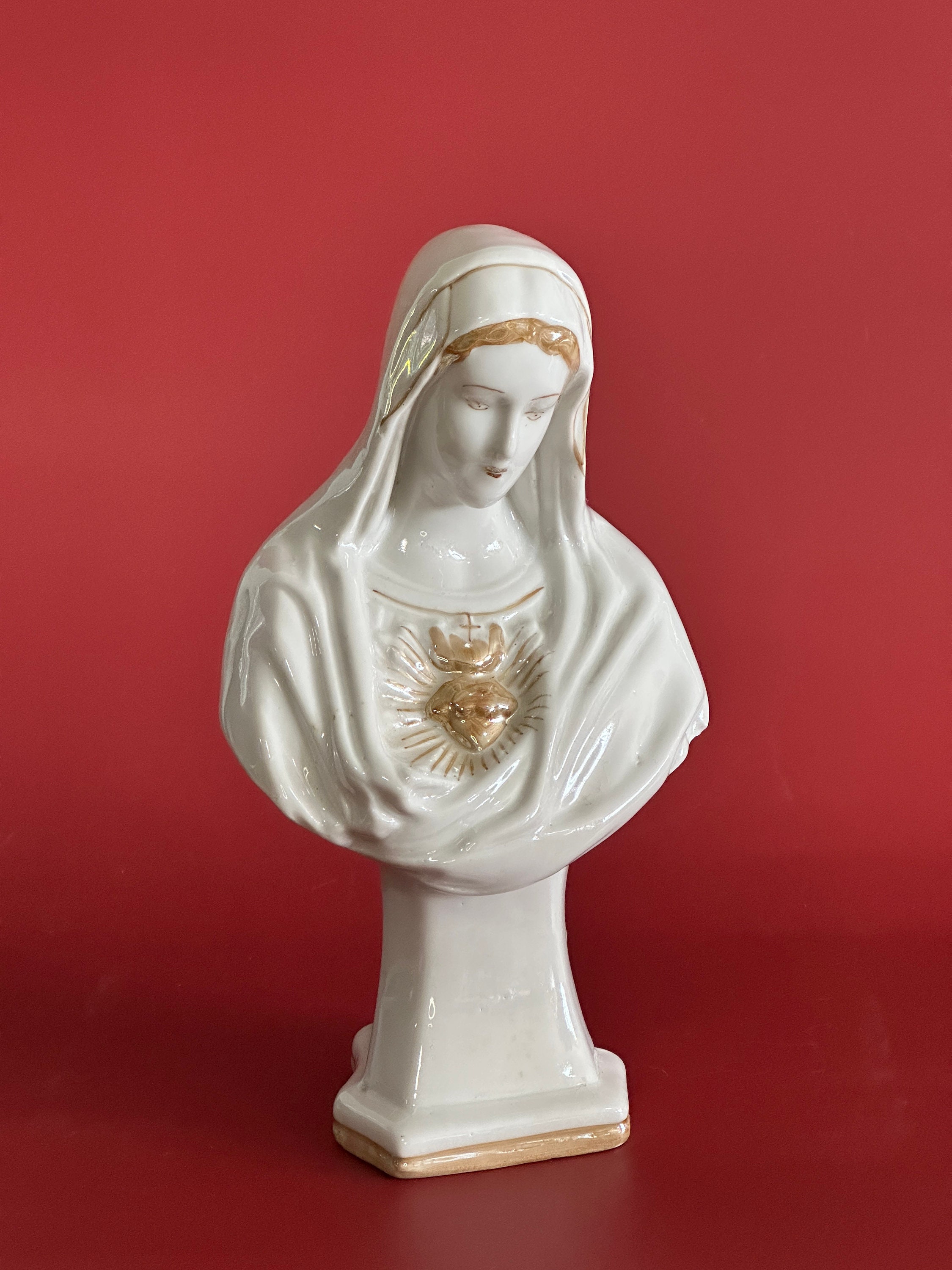 Virgin Mary Sacred Heart White Porcelain Bust on Pedestal - Etsy