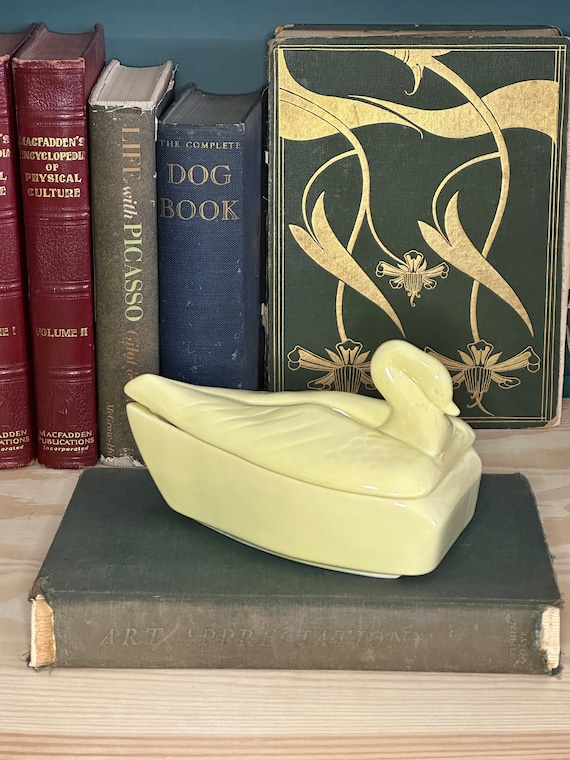 Enchanto Co California Pottery Swan lidded dish , 