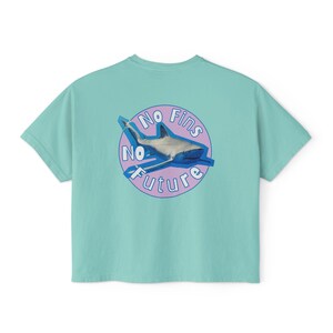 No Fins No Future Women's Boxy Tee, Shark conservation shirt, stop shark finning Top, save sharks, Shark Gift for Her, Relaxed Fit Tee image 4
