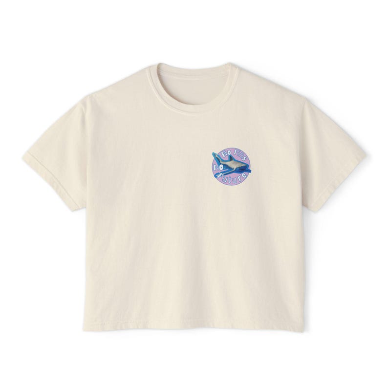 No Fins No Future Women's Boxy Tee, Shark conservation shirt, stop shark finning Top, save sharks, Shark Gift for Her, Relaxed Fit Tee image 1