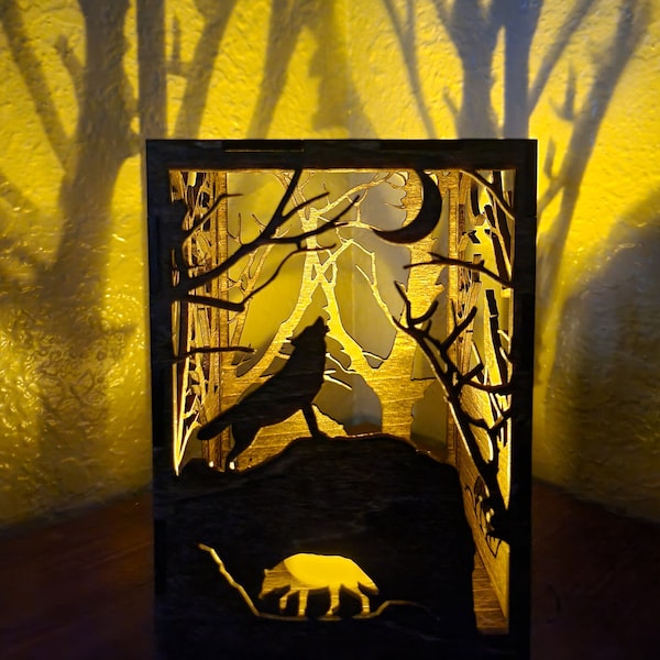 Bear and Wolf Tea light, Night Lamp, Shadow casting, wood lantern, Candle holder, Laser Engraver, SVG