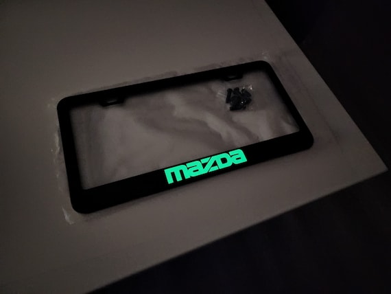 Glowing Mazda License Plate Frame Black Powder Coated Metal W