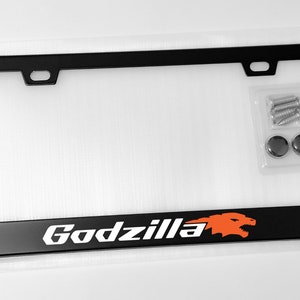 Reflective GODZILLA License Plate Frame Tag Cover Black Metal Fits GTR or Mustang
