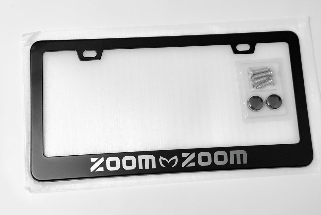 Reflective White Zoom Zoom Mazda M Logo Black Metal License Plate