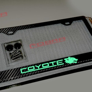 2024 Mustang Coyote 5.0 Glowing Logo on Black True Premium Carbon Fiber License Plate Frame Fits All Mustang Models