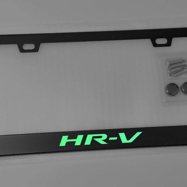GLOWING HR-V License Plate Frame Black Stainless Steel with Screws & Cap