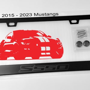 Black on Black S550 License Plate Frame Black Metal Fits 15-23 Mustang Ecoboost, GT, Shelby GT350, GT500, Roush, Saleen