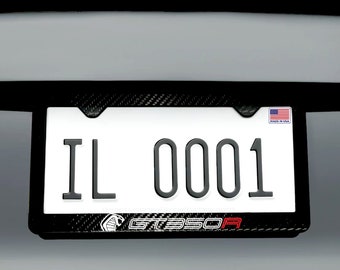 Ford S Ford Mustang GT 5.0 Outline In Blue Dual Logo Black Real Carbon Fiber License Plate Frame Mustang License Plate Frame