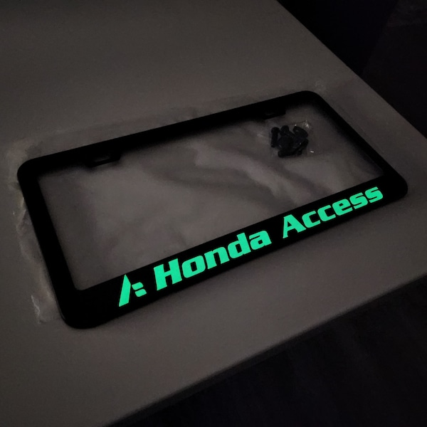 GLOWING Honda Access License Plate Frame Black Stainless Steel with Screws & Cap