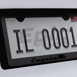 Black on Black Coyote Mustang GT License Plate Frame Black Premium Metal