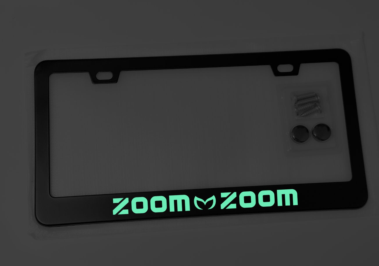 Glowing Zoom Zoom Mazda M Logo Black Metal License Plate Frame W