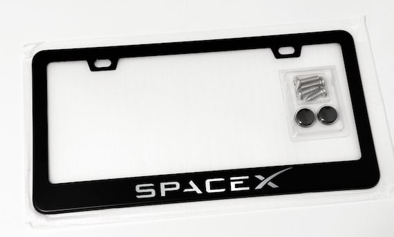 Reflective White Space X License Plate Frame on Premium Black
