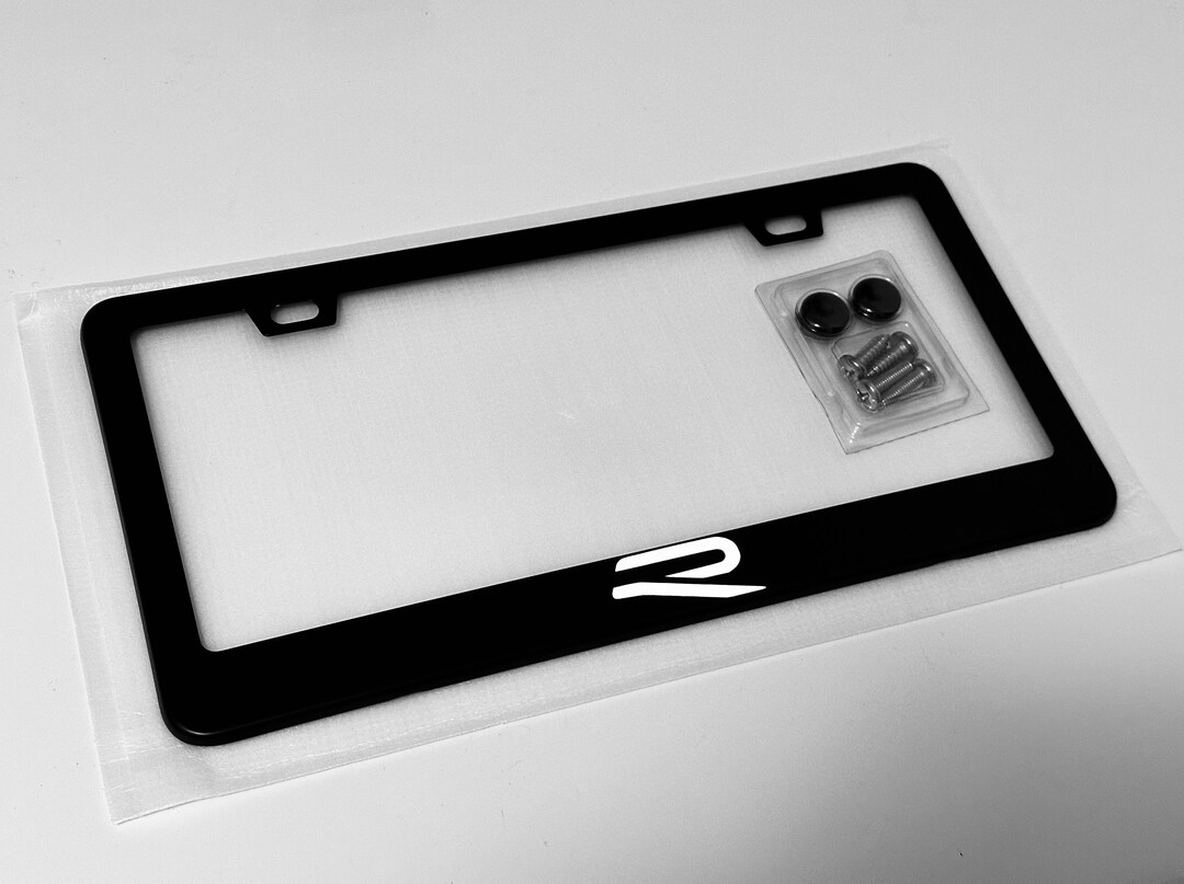 Reflective Fits VW Golf R License Plate Frame Black Premium Metal With
