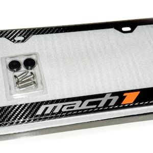 Mach 1 Mustang Carbon Fiber License Plate Frame Tag 100% Real Carbon Fiber (Light Gray / Orange)