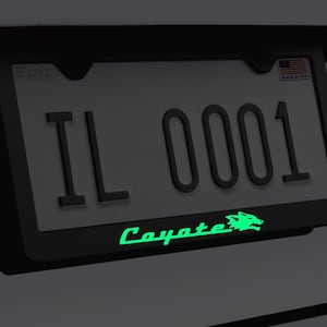 Glowing Coyote Mustang GT License Plate Frame Black Premium Metal