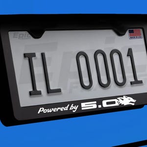 Powered By Coyote GT 5.0 Mustang Premium Stainless Steel License Plate Frame (Reflective)
