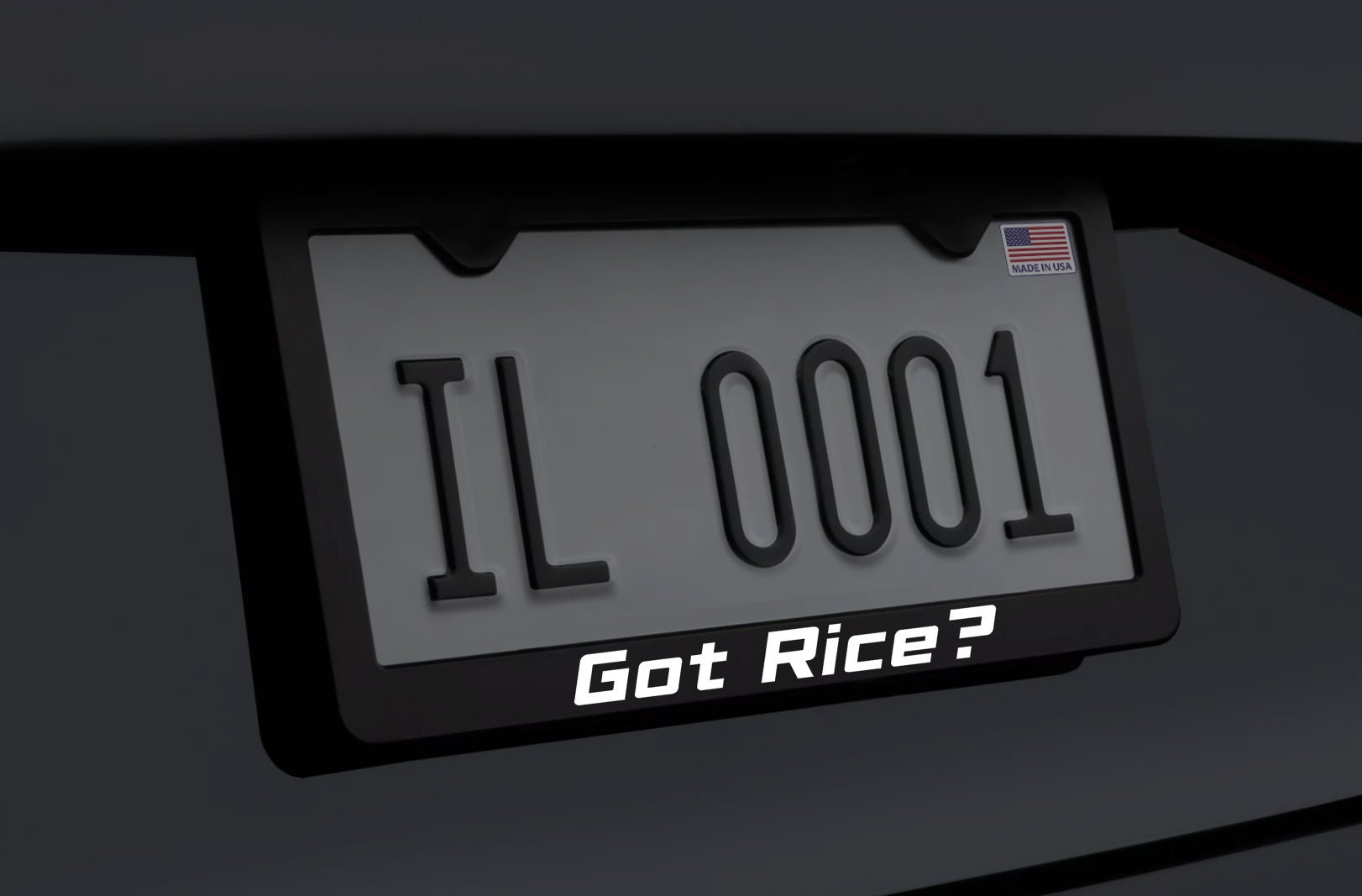 Got Rice? Funny JDM License Plate Frame Black Premium Metal with Screws & Caps