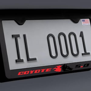 Red & Black Coyote GT 5.0 Mustang Premium Stainless Steel License Plate Frame