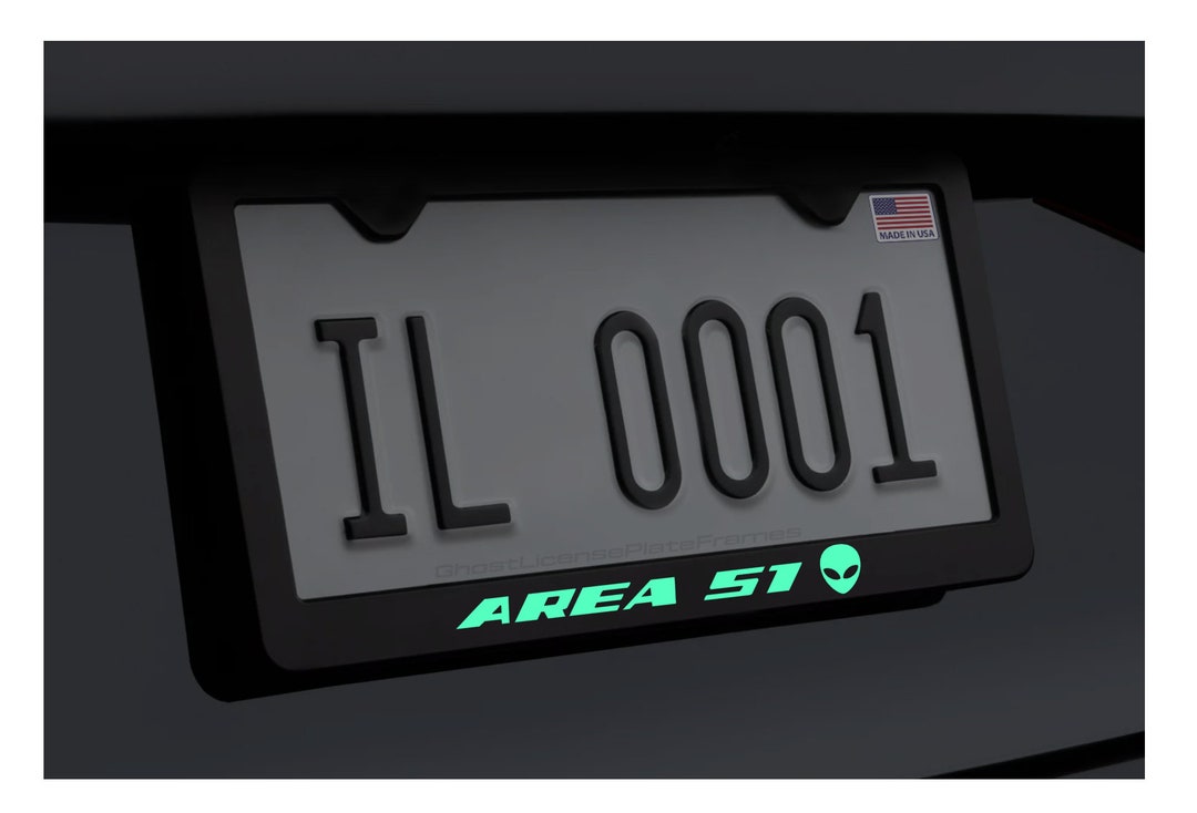 Glowing Area 51 Alien UFO License Plate Frame Premium Stainless Steel ...