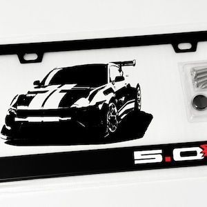 Mustang Racing Coyote 5.0 GT License Plate Frame Black Metal with Screws