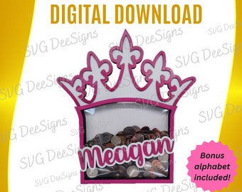 Princess Tiara Girls Bank | Tiara SVG | Tiara Birthday Gift | Letter Bank | Tiara Baby Girl | Baby Gift | Baby Shower Gift | Princess Gift