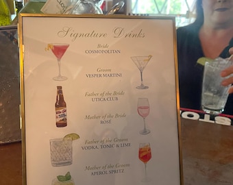 Letrero de cóctel personalizado con firma
