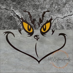 May include: A stylized illustration of a green character's face with yellow eyes and a mischievous grin. The image features a black outline on a gray background. The text "HC Customs Goods" is in the lower right corner.
