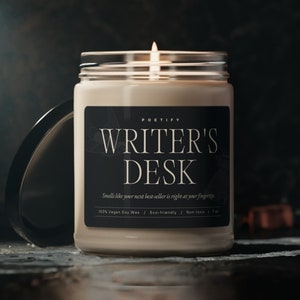 Writer's Desk Candle, Gift for Writer, Author and Poet, Unique Writer Gift, Aromatherapy Candle for Writer & Poet, Inspirational Author Gift image 2