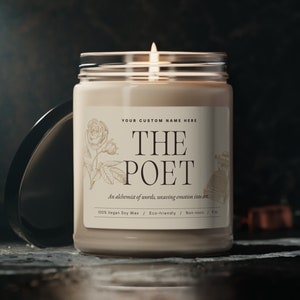 Candela personalizzata del poeta, regalo per poeta, regalo ispiratore del poeta, candela aromaterapica per poeta, candela con nome personalizzato, candela profumata del poeta immagine 1