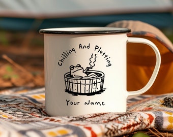 Personalized Camping Mug: Funny Frog, Custom Name Travel Mug