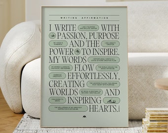 Writing Affirmation Poster, Gift for Writer, Author and Poet, Writing Manifesto Wall Art Print, Motivational Writing Poster, Classroom Decor