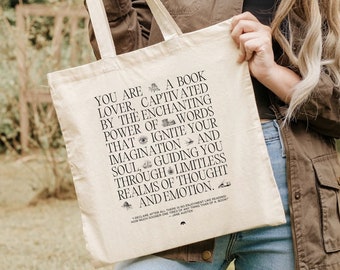 Book Lover Gift Tote Bag, Gift for Bookish, Reader, Reading Motivational Quote Tote, Booklover Canvas Tote Bag, Literary Gift for Librarian