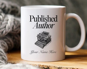 Personalized Published Author Mug: Vintage Typewriter Illustration, Writer Gift