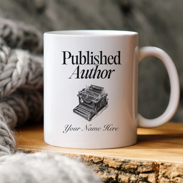 Personalized Published Author Mug with Vintage Typewriter Illustration - Customizable Gift for Writers and Authors, Writer Coffee Mug