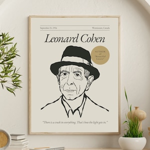 Leonard Cohen Poster (Authors Series), Gift for Writer, Author and Poet, Literary Classroom Poster, Author Wall Art Print, Young Author Gift