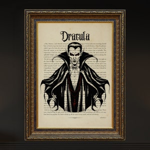 Vintage Dracula Wall Art Print Gift for Book Lover and Writer, Bram Stoker Dracula, Dark Academia Goth Poster, Gothic Wall Art Literary Gift