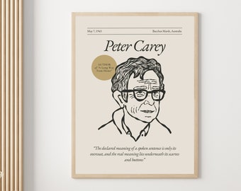 Peter Carey Poster (Authors Series), Cadeau voor schrijver, schrijver esthetische muurkunst, literair citaat poster, boek minnaar cadeau, cadeau voor auteur