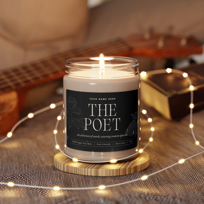 Personalized The Poet Candle, Gift for Poet, Inspirational Poet Gift, Aromatherapy Candle for Poet, Custom Name Candle, Scented Poet Candle Black