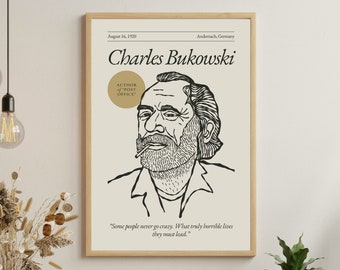 Poster di Charles Bukowski (serie di autori), arte da parete per poeta, poster con citazione letteraria, regalo per gli amanti dei libri, regalo per poeta e scrittore, regalo per l'autore