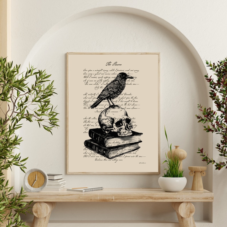 Vintage Raven Skull Art Print: Gothic Edgar Allan Poe Literary Gift - Etsy