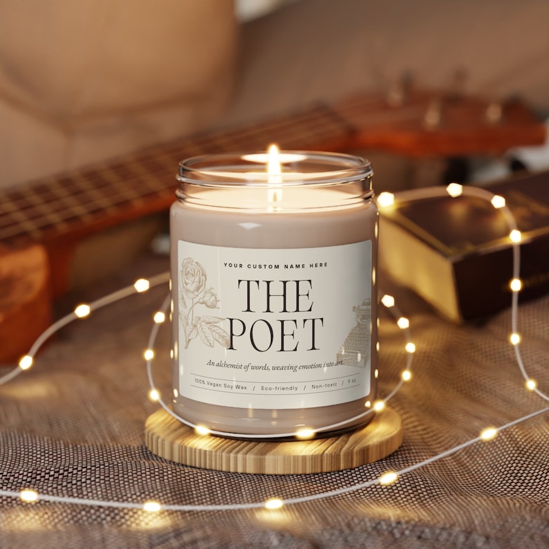 Personalized The Poet Candle, Gift for Poet, Inspirational Poet Gift, Aromatherapy Candle for Poet, Custom Name Candle, Scented Poet Candle Beige
