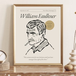 Cartel de William Faulkner (Serie de autores), Arte de pared estético del escritor, Cartel de citas literarias, Regalo para amantes de los libros, Regalo para escritores, Regalo de autor,