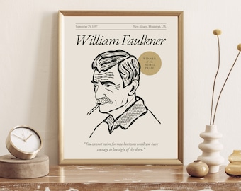 William Faulkner Poster: Writer Line Art Print, Literary Gift