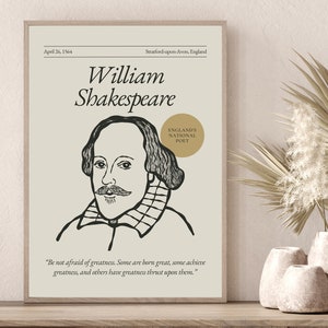 William Shakespeare Poster (Authors Series), Gift for Poet, Writer Aesthetic Wall Art, Literary Quote Poster, Poetry Lover Gift, Writer Gift