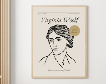 Virginia Woolf Poster: Line Art Portrait, Literary Wall Art