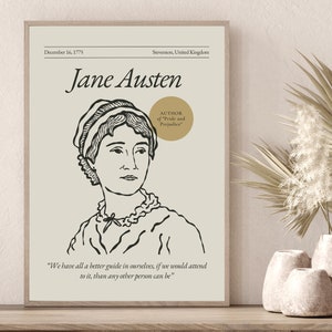 Poster con ritratto di Jane Austen: citazione letteraria da parete
