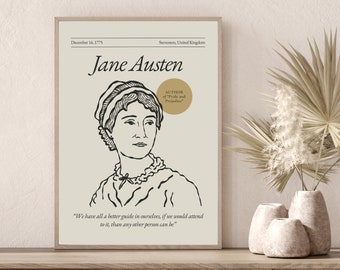 Jane Austen Portrait Poster: Literary Quote Wall Art