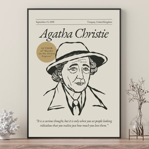 Póster de Agatha Christie con arte lineal: Impresión de retrato de autor
